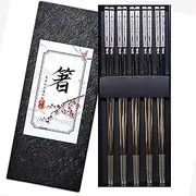 PUKU 316L Stainless Steel Chopsticks Set – 5 Pairs Reusable Eco-Friendly Metal Chopsticks, Square Non-Slip Design, Dishwasher Safe, Gift-Boxed for Japanese, Korean & Chinese Cuisine (Silver)