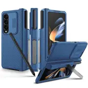 Nillkin Samsung Galaxy Z Fold 4 5G Phone Case with S Pen Holder, PU Leather Protective Case with Flip Cover and Kickstand (Blue)