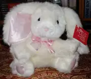 Russ Berrie Plush White Bunny Rabbit Hopscotch Pink Polka Dot Bow Satin Ears F