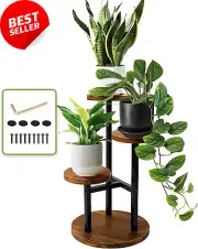 3-Tier Metal Wood Plant Stand Corner Shelf for Indoor/Outdoor Plants