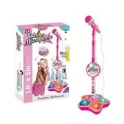 Karaoke Musical Microphone for Kids with Amplifying Bracket, Stand, Lights, and Flashing Pedal(Pink)
