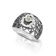 Filigree Hamsa Ring In Sterling Silver Chrysoberyl Cat's Eye Stone Solid Jewelry
