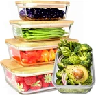 4Pcs Food Storage Containers with Lids,Glass Storage Containers with Bamboo L...