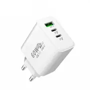 APD-60 60W 3-Port USB PD Charger Dual USB-C+USB-A PD QC3.0 Fast Charging Wall Charger Adapter EU Plug US Plug for iPhone