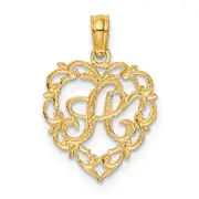 14K Yellow Gold 14Ky Heart Script Letter A Initial Charm