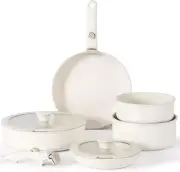Vkoocy Pot and Pan Set with Removable Handle, Nonstick Cookware, Cream