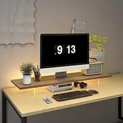 LA QUEENIE Monitor Stand Riser,Wood & Acrylic Computer Monitor Stand with LED Light,Desk Accessories Desktop Organizer Stand for Computer,Laptop,Printer,PC & TV Screen Riser (Maple Color)
