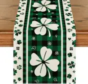 Green Clover Buffalo Plaid Shamrocks St.Patrick's Day Table Runner,