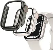 2 Pack Tempered Glass Apple Watch Screen Protector 40mm Case for Apple Watch Series 6 5 4 SE Case, Ultra Style Hard PC Full Coverage Cover HD Clear Shockproof Bumper Cover