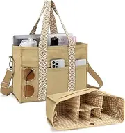 [GreenTribes] Canvas Tote bag set with Purse Bag Organizer Insert,Travel Tote Handbag Shoulder Bag with Zipper for Office, Travel…