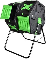 140L Tumbling Compost Bin, Dual Chamber Compost Tumbler with Easy-Turn, Fast-Working System for Garden, 2x18.5 Gal, Black & Green