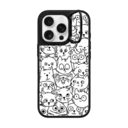 iPhone 16 Pro Mirror Ring Stand Case MagSafe Compatible Cats Selfies Black & White