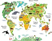 Catzon Large Kids Educational Animal Landmarks World Map Peel & Stick Wall Decals Stickers Home Decor Art for Nursery