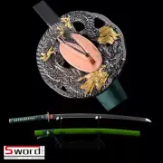 Green Scabbard Japanese Samurai Katana Sword Folded Steel Sharpened BO-HI Knife