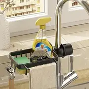 Bathroom Shower Kitchen Laundry Tap Caddy Shelf Organiser Rack Storage Holder,Kitchen Dish Sponge Holder Faucet Caddy Shower Rod Soap Basket Washing Ball Hanger Black Left Clip Single Holder