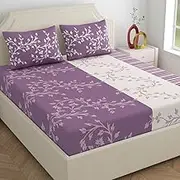 Dreamscape 100% Cotton King Bedsheet for King Bed, 140TC, 1 Bed Sheet (Size 87 x 108 inches) with 2 Pillow Covers, Purple