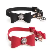 Catzon 2 Pack Adjustable Cat Collar Set Breakaway with Diamonds Bowtie Bell for Puppy Kitten-D
