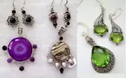 925 Sterling Silver Pendant/Earrings Set Choice Garnet - Amethyst - Faux Peridot