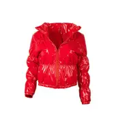 Nevenka Womens Cropped Puffer Jacket Y2K Zip Up Bubble Coats-Red