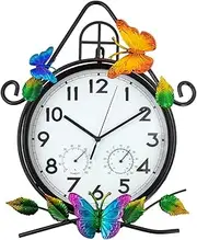 HOBYLUBY 15'' Large Outdoor Clock, Wall Clock with Thermometer & Humidity Silent No-Ticking Outdoor Clocks Waterproof for Patio, Living Room, Kitchen