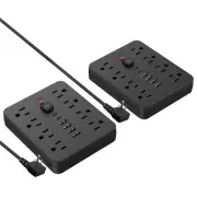 2 Pack Power Strip Surge Protector with 8 Outlets 4 USB and 2 USB C Ports Black