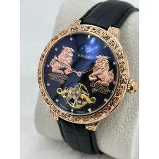 KNORVS卡諾威斯 機械錶 日月星辰/玫瑰金框/真皮錶帶