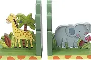 Sunny Safari Animals Thematic Set of 2 Wooden Bookends for Kids | Imagination Inspiring Hand Crafted & Hand Painted Details Non-Toxic,Water-Based Paint