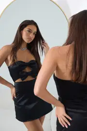 Black Fit And Flare Dress Ribbon Detail - Size 12M, Women's Skater Dress