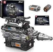 Mould King 10205 MOC Technic RR Sports Car (V12) Cylinder, V-Shaped Block Building Kit, Technic Clamp Blocks Set with Motor, Battery Box, and Transmission Model (733+ Pieces)