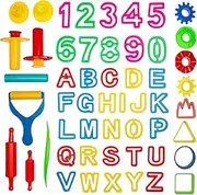 42-Piece Play Dough Tool Kit & Clay Party Pack w/Letters and Numbers - Mega Tool Playset Includes 45 Colorful Cutters, Molds, Rollers & Play Accessories + 2 BONUS Surprise Dough Extruders