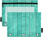 RPLIFE Pencil Pouch for 3 Ring Binder, 2 Pack Fabric Pencil Puch, Back to School Essentials, 9.8 In × 7″ In (One Size x 2), Turquoise Wooden Planks