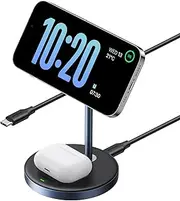 [UGREEN] MagFlow Wireless Charger, 2-in-1 Qi MagSafe Charging Stand, with 1M USB-C Cable for iPhone 16/15/14/13/12 Series and AirPods Series (No AC Adapter)