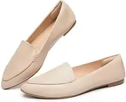 [FINIWOR] Women's Loafer Flats Shoes, Ladies Pointed Toe Dress Shoes, Comfortable Memory Foam Penny Loafers Slip On Shoes, Beige, 8