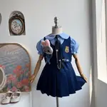 【限時折扣】女童學院百褶半裙朱迪兔子警官兒童夏季衣服JK制服套裝襯衫馬甲LOLITA 連身裙 洋裝 連衣裙 短袖洋裝 顯