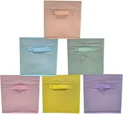 4E's Novelty 6 Packs 11 Inch Pastel Color Storage Foldable Cube Bins, Colorful Storage Baskets For Nursery, Kids Room, Fabric Baskets For Toys, Clothes, Cube Bins Versatile Uses Daily Purpose