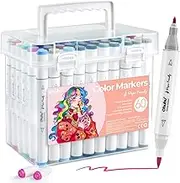 Ohuhu Markers for Adult Coloring Books: 60 Colors Water-Based Art Markers Paper friendly Dual Brush Fine Tips Drawing Pens Coloring Markers for Kids Adults Calligraphy Sketching Bullet Journal