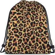 Brown Leopard Print Drawstring Bags Backpack Bag Animal 14x16.9 Inch Multi-a21