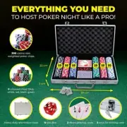 300PC Chips Set Poker Chip Casino Gambling Party Game Dice Cards Aluminum Case