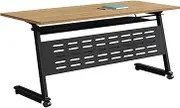 YVYKFZD Folding Conference Table, Rectangular Training Table, Rolling Seminar Meeting Table with Wheels and Baffle, Flip Top Mobile Conference Room Tables(1PCS,62.9"x19.6"x29.5")
