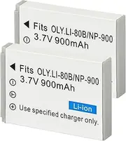 2 Packs 3.7V 900mAh Li-80B Battery for Olympus T110 T-110 T100 T-100 X960 X-960
