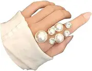 [Cicod] Vintage Pearl Ring Stacking Pearl Cluster Rings Adjustable Open Pearl Full Finger Ring Trendy Personality Pearl Statement Jewelry for Women Girls