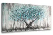 Arjun Tree Wall Art Teal Blue Nature Tree of Life Abstract Canvas Painting Te...