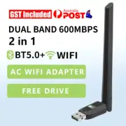 AU Dual Band 600Mbps USB WiFi Wireless Dongle + Bluetooth Adapter 2.4GHz 5GHz