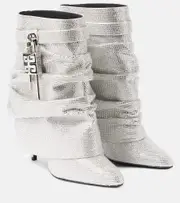 [Givenchy] Givenchy Shark Lock embellished satin ankle boots AU 7 silver