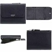OROTON Women Tri Fold Zip Wallet Anna Pebble Leather Denim Blue NWT Box