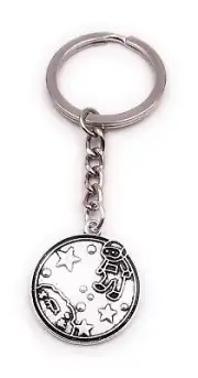 Space Spaceman Astronaut Stars Circle Silver Keychain Pendant