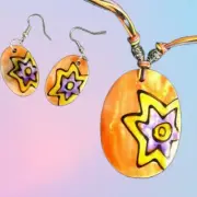 Ladies SUNSHINE Shell Necklace & Earrings Set Hippy Boho Hipster J21 Design 1