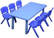 1.2M Kid's Adjustable Rectangle Blue Table & 6 Blue Chairs Set