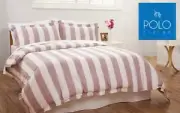 POLO Queen Bed Quilt Cover Set - Maddison Mauve & White Stripe