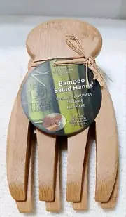 Totally Bamboo Wooden Salad Tongs Forks Hands New.